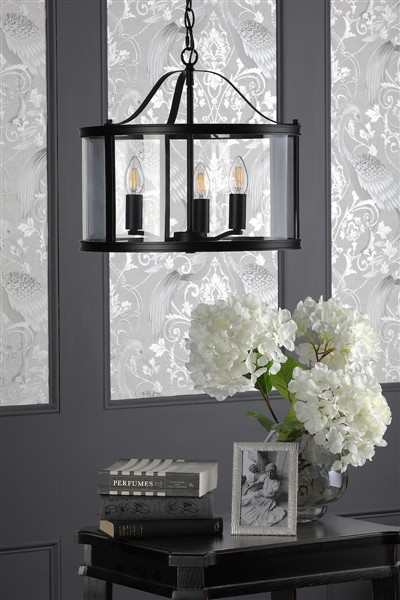 (image for) Laura Ashley Harrington 3 Light Pendant Matt Black and Glass